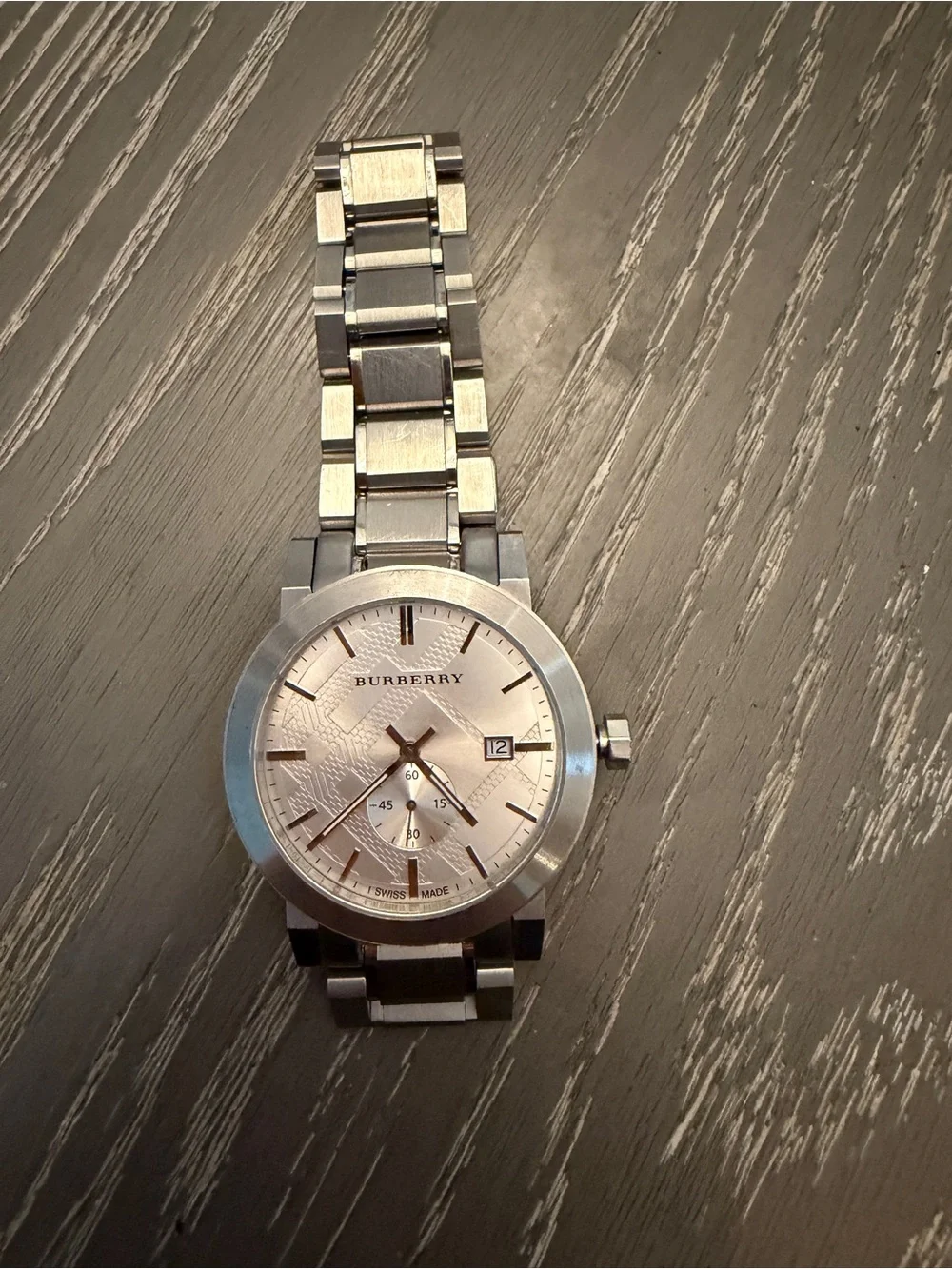 Burberry Silver-Tone Stainless Steel Watch with Champagne Dial